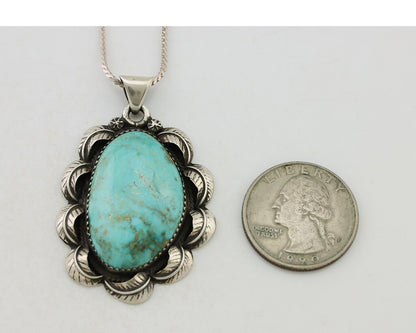 Navajo Necklace 925 Silver Natural Blue Turquoise Native American Artist C.80's