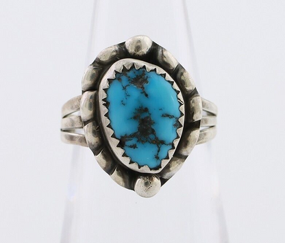 Navajo Ring 925 Silver Sleeping Beauty Turquoise Artist Signed SC C.80's