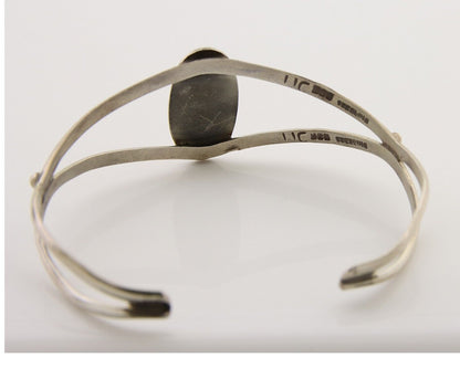 Navajo Hand Stamped Cuff Bracelet Malachite 925 Silver Artist Signed IJC C.80's