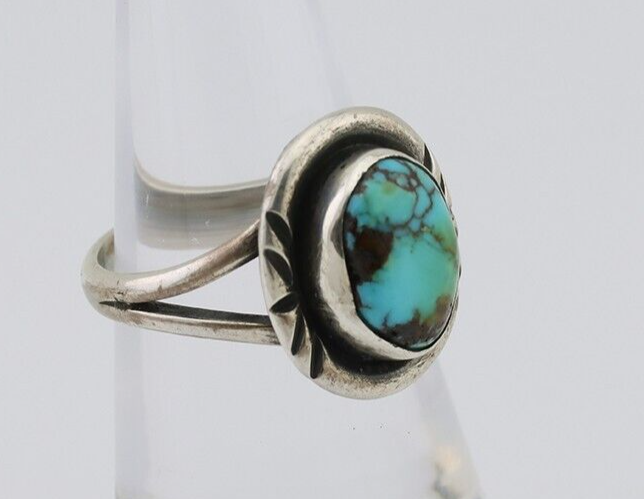 Navajo Ring 925 Silver Kingman Turquoise Native American Artist C.80's