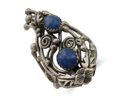 Navajo Ring 925 Silver Natural Denim Lapis Artist Signed Prairie Fire C.80's