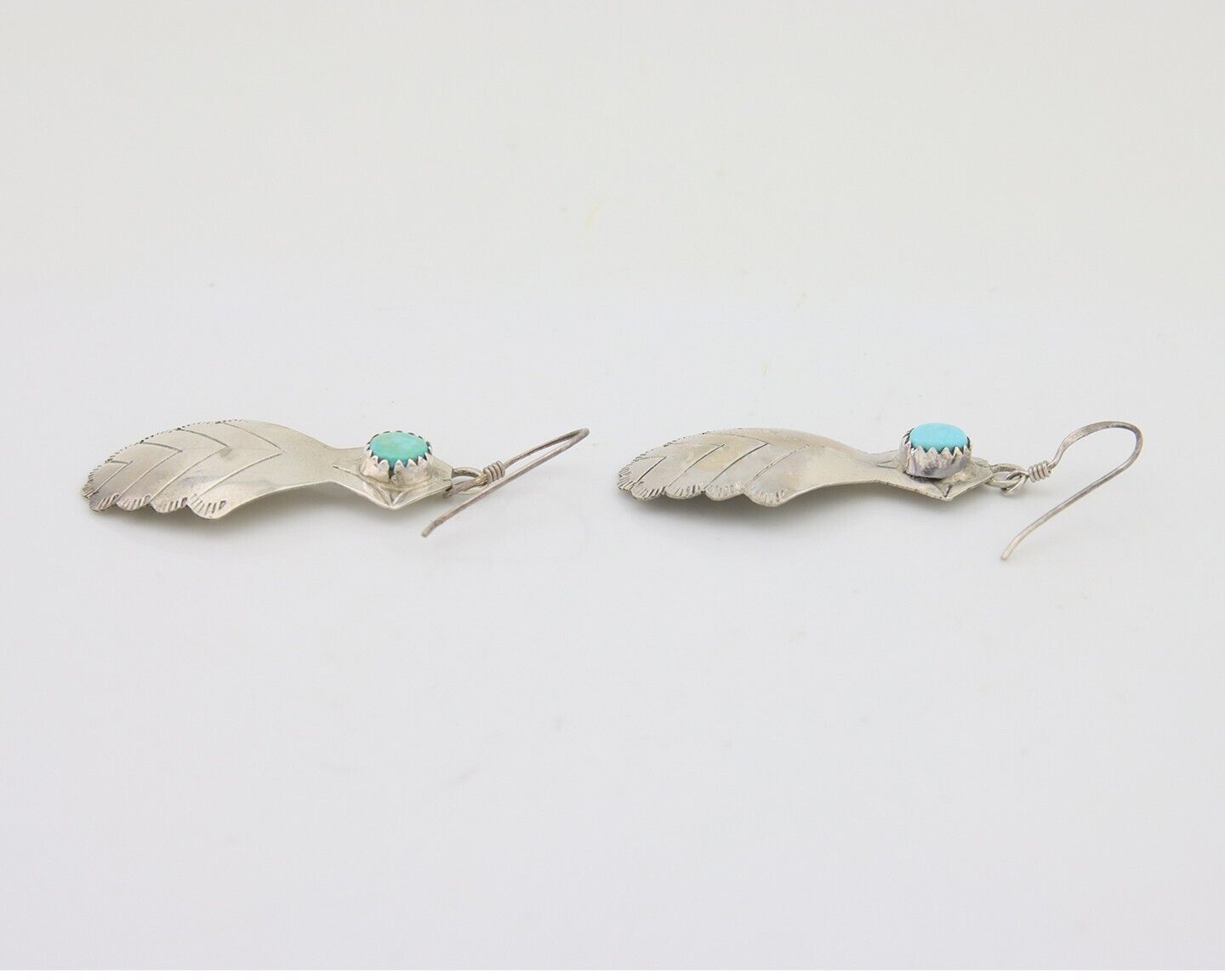 Navajo Dangle Earrings 925 Silver Natural Turquoise Artist Signed JB C.80's