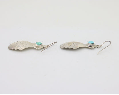 Navajo Dangle Earrings 925 Silver Natural Turquoise Artist Signed JB C.80's