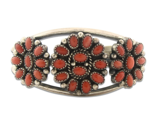 Vintage Navajo Bracelet 925 Silver Red Coral handmade Signed K Montoya