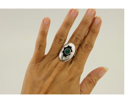 Navajo Hand Stamped Ring 925 Silver Natural Turquoise Native Artist C.80's