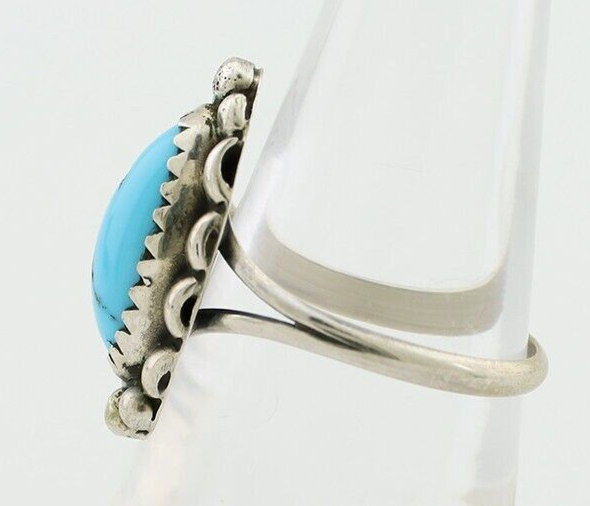 Navajo Ring 925 Silver Sleeping Beauty Turquoise Artist Signed SC C.80's