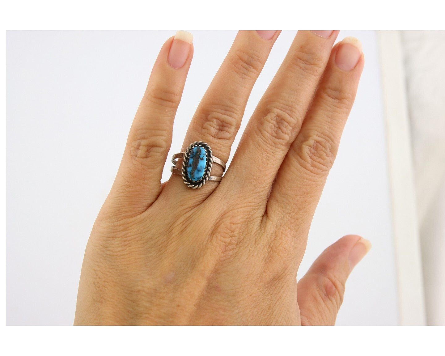 Navajo Ring 925 Sterling Natural Blue Turquoise Signed M Yazzie C.80's