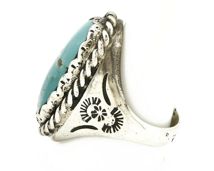 Navajo Ring .925 SOLID Silver Kingman Turquoise Signed Artist Ti Circa 1980's