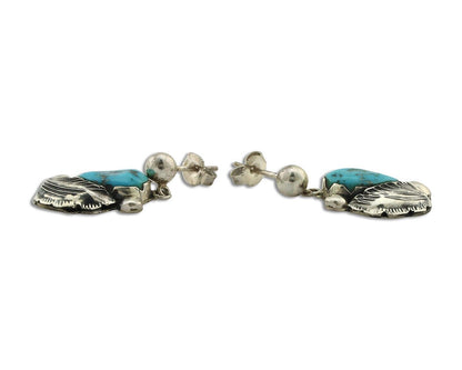 Zuni Dangle Handmade Earrings 925 Silver Blue Turquoise Native Artist C.80's