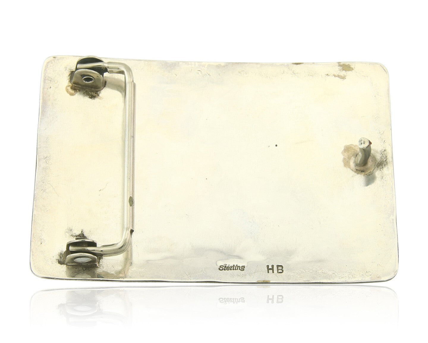 Vintage Navajo Belt Buckle 925 Silver Handmade Inlaid Gemstone Signed HB