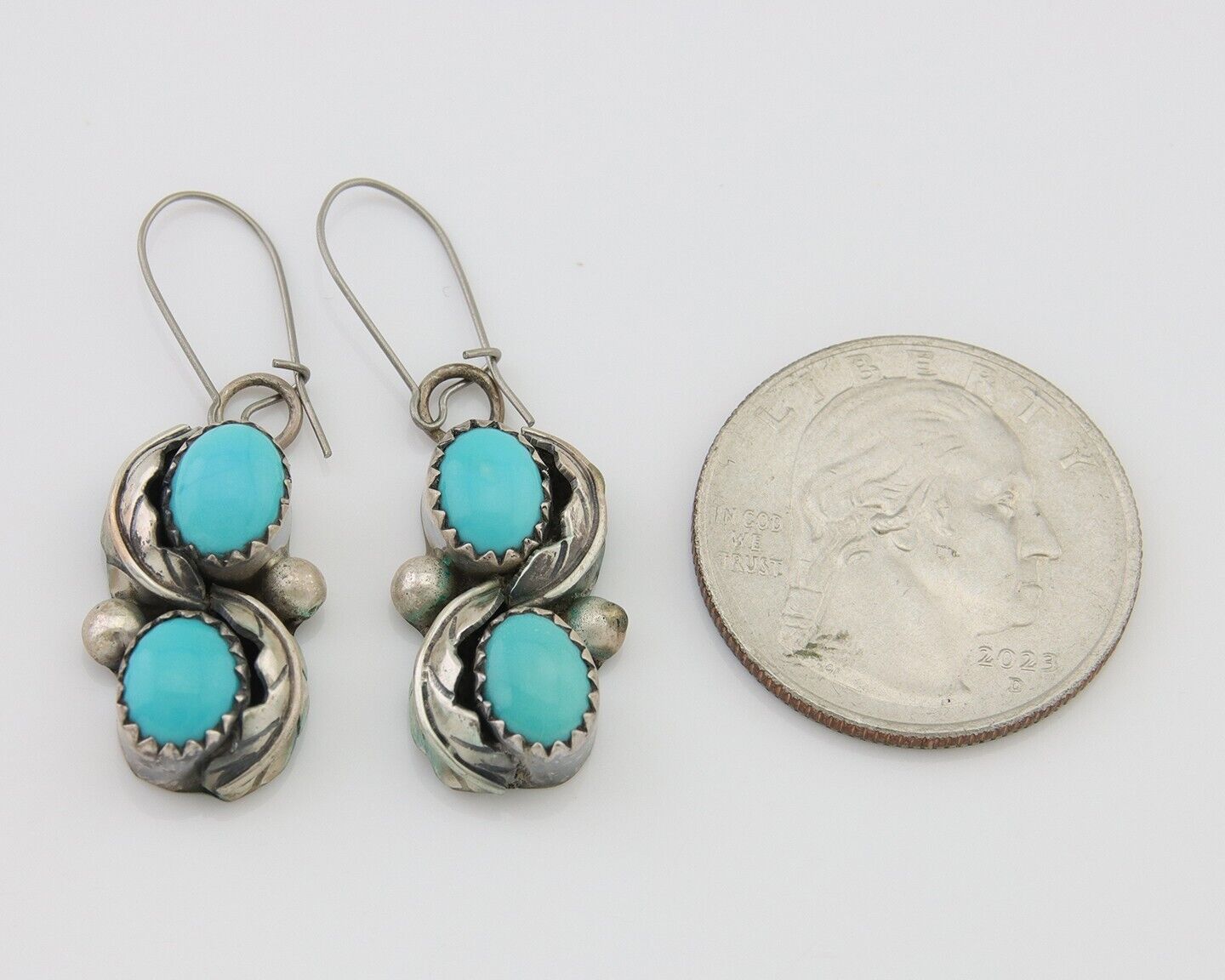 Navajo Dangle Earrings 925 Silver Natural Turquoise Native American Artist C80s