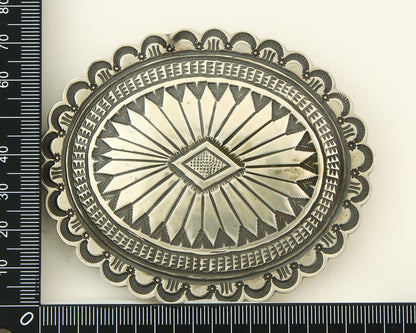 Navajo Belt Buckle 925 Sterling Silver Artist Signed Nelson Burbank C.80's