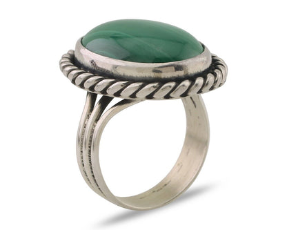 Navajo Ring 925 Silver Natural Malachite Native American Artist Size 7.0 C.80's