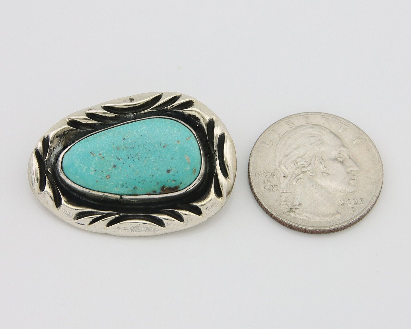 Navajo Pin 925 Silver Natural Mined Turquoise Artist Signed C Montoya C.80's