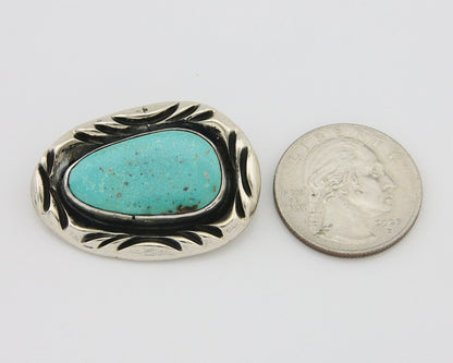 Navajo Pin 925 Silver Natural Mined Turquoise Artist Signed C Montoya C.80's