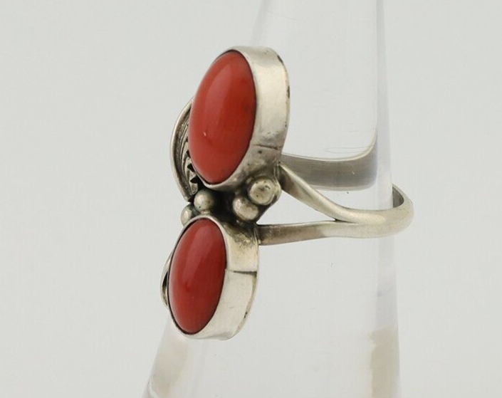 Navajo Ring 925 Silver Natural Mediterranean Coral Artist Signed A C.80's