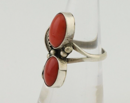 Navajo Ring 925 Silver Natural Mediterranean Coral Artist Signed A C.80's