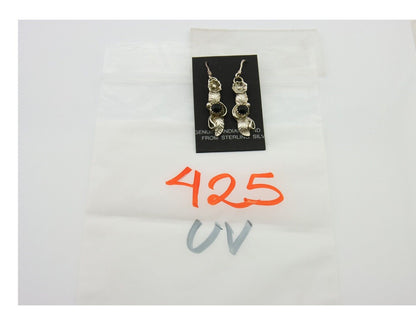 Navajo Earrings 925 Silver Handmade Natural Onyx Signed DB C.80's