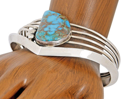 VTG NAVAJO NATIVE AMERICAN NATURAL HAND CUT TURQUOISE HANDMADE .925 SILVER CUFF