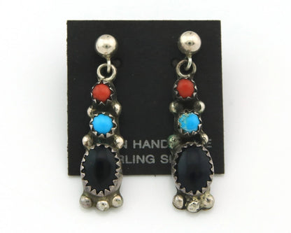 Navajo Dangle Earrings Sterling Silver Natural Gemstones Vintage Handmade