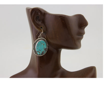 Navajo Dangle Earrings 925 Silver Natural Turquoise Artist Signed Mike Begay C80