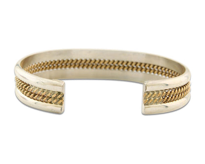 Navajo Bracelet 925 Silver Native American Handmade Yellow Gold Plated Cuff C80s