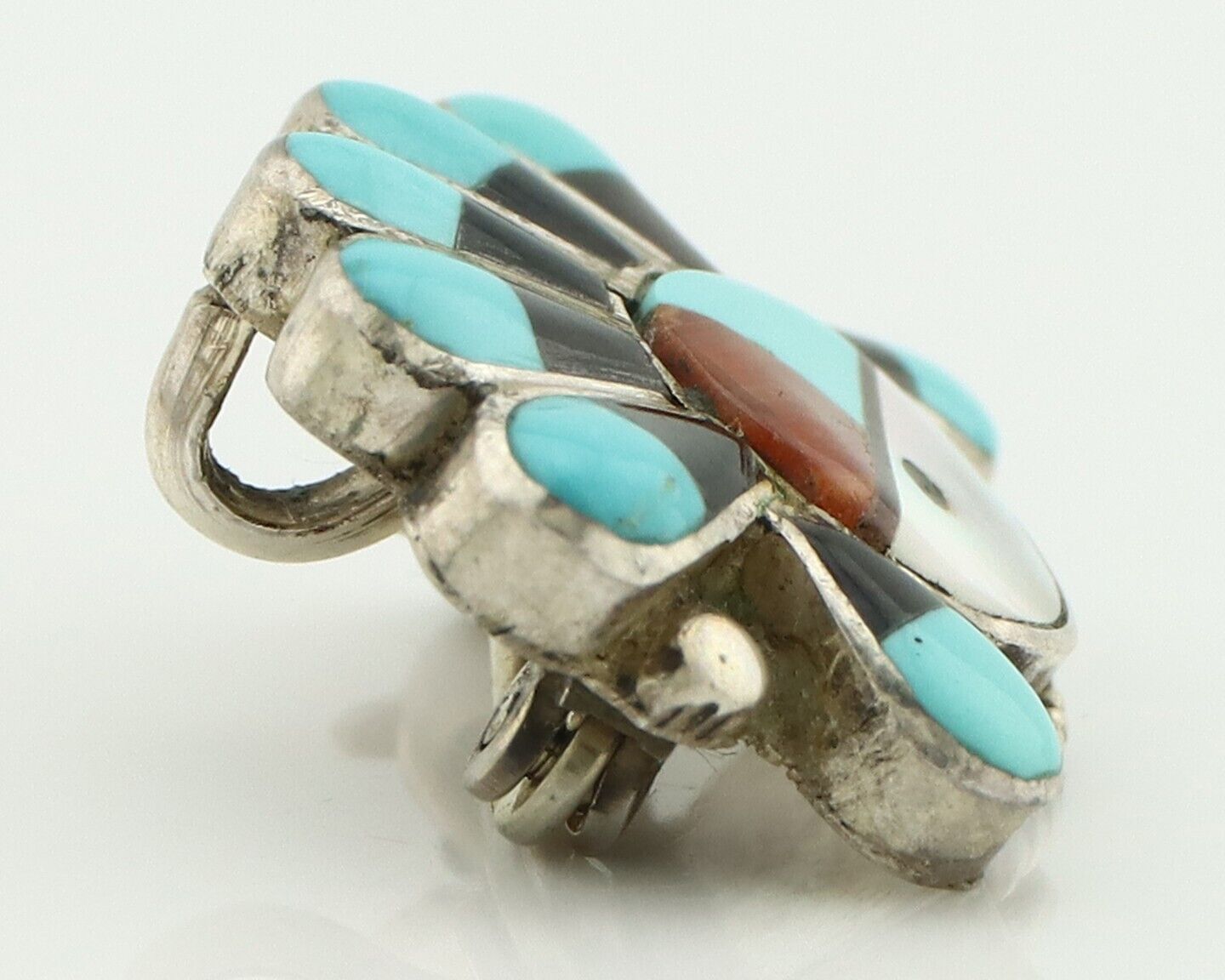 Zuni Pin Pendant .925 Silver Natural Gemstone Native American Artist C.80's