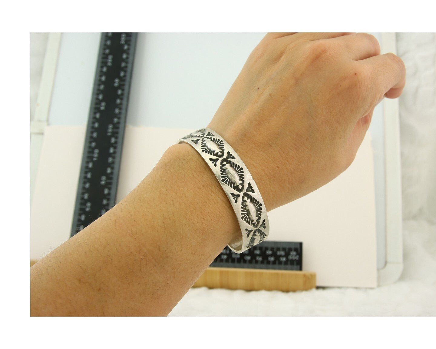 Navajo Bracelet 925 Silver Artist Signed Hand Stamped Handmade Cuff C.80's