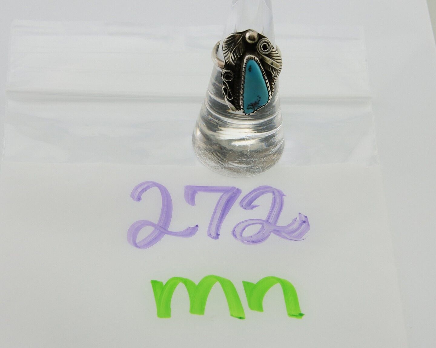 Navajo Ring .925 Silver Natural Slab Turquoise Signed Justin Morris C.80's