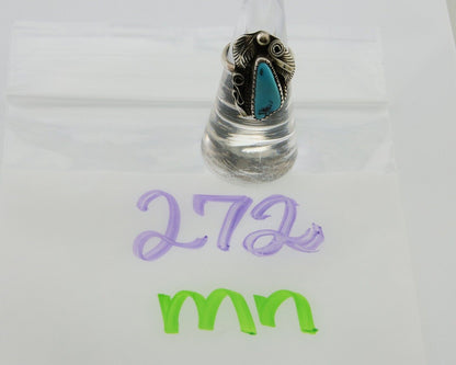 Navajo Ring .925 Silver Natural Slab Turquoise Signed Justin Morris C.80's