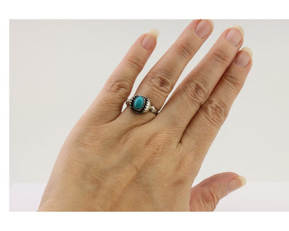 Navajo Ring 925 Silver Kingman Turquoise Native American Artist Made In 1985
