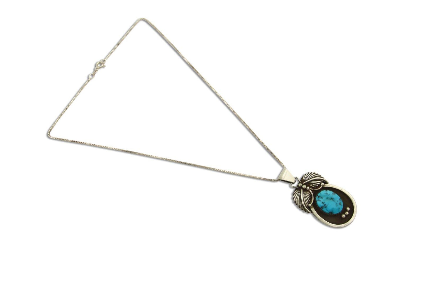 Navajo Necklace 925 Silver Natural Blue Turquoise Native American Artist C.80's