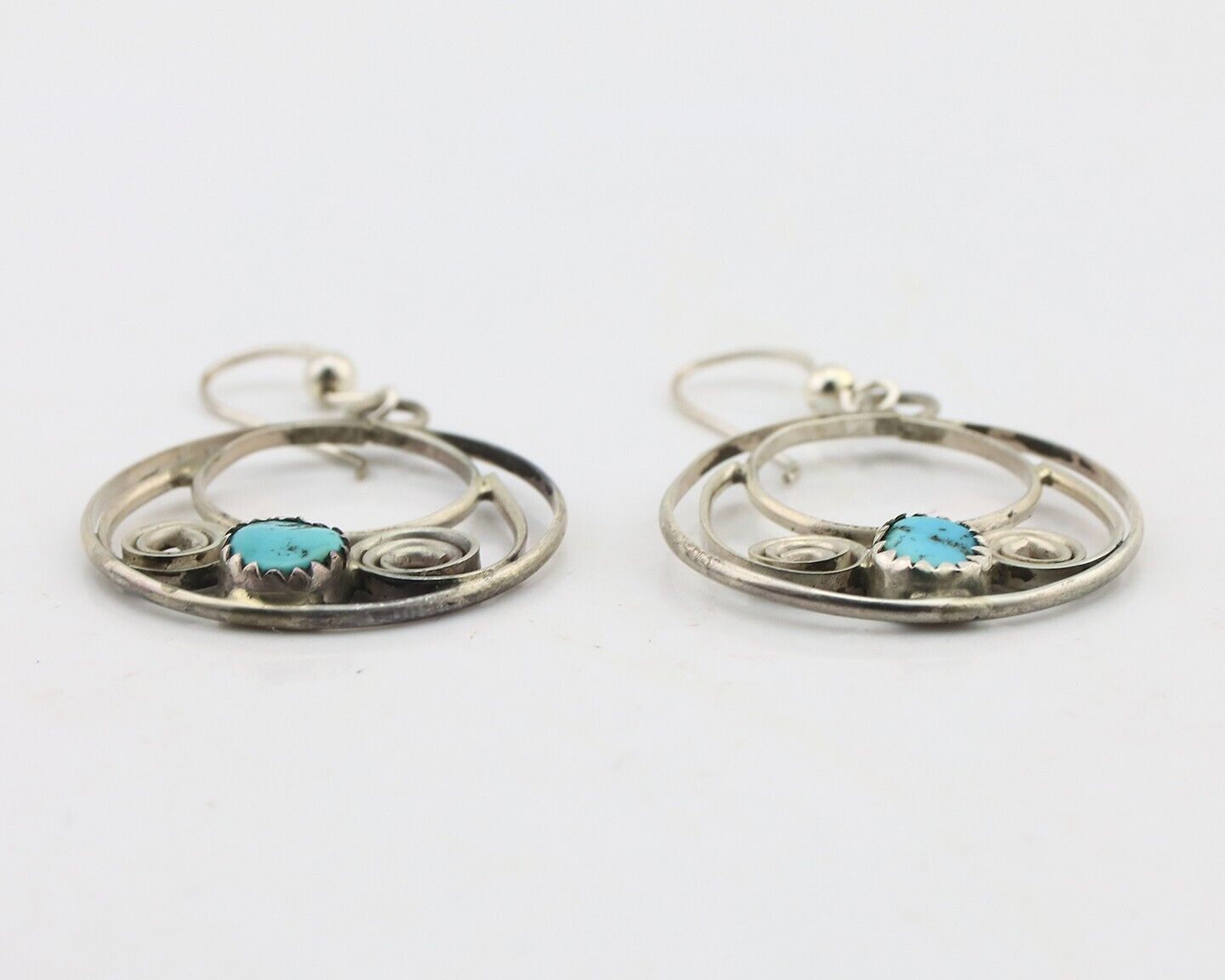 Navajo Dangle Handmade Earrings 925 Silver Blue Turquoise Native Artist C.80's