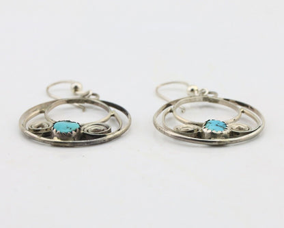 Navajo Dangle Handmade Earrings 925 Silver Blue Turquoise Native Artist C.80's