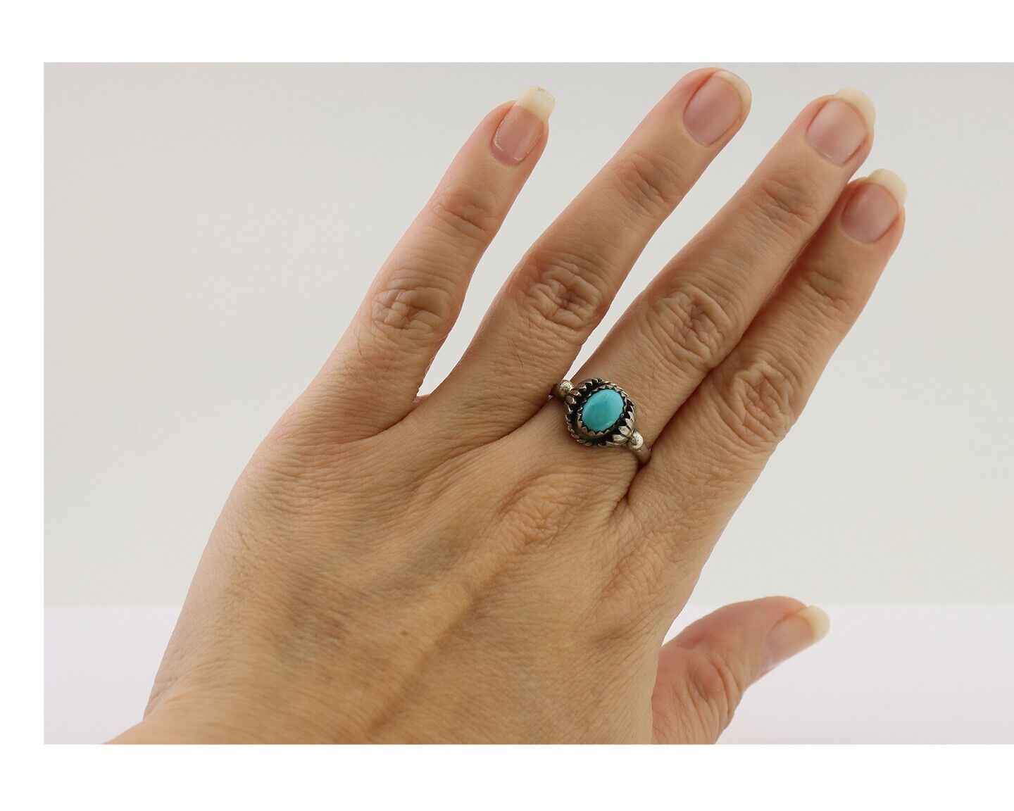 Navajo Ring 925 Silver Kingman Turquoise Native American Artist Made In 1985