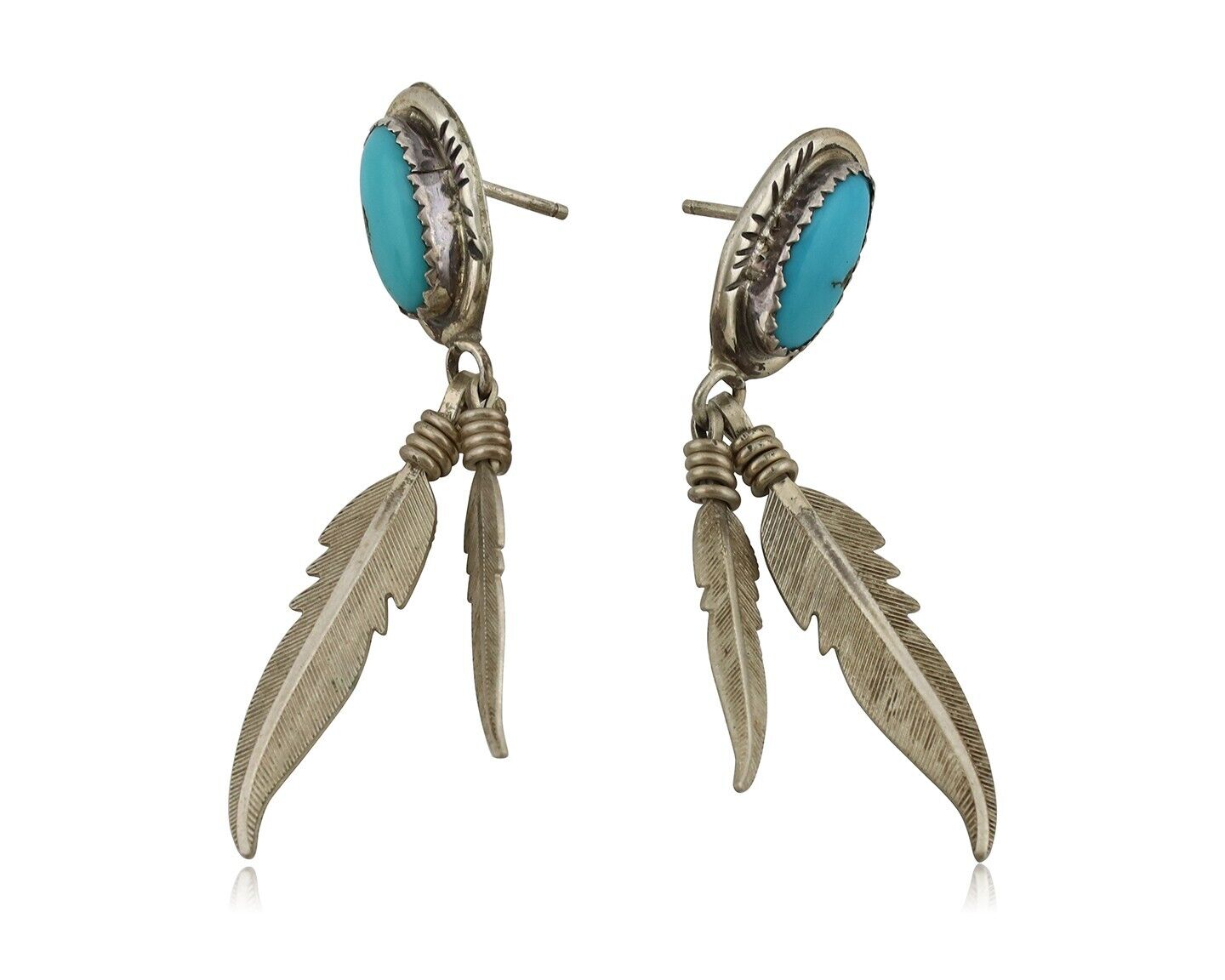 Navajo Handmade Earrings 925 Silver Blue Turquoise Native Artist C.80s