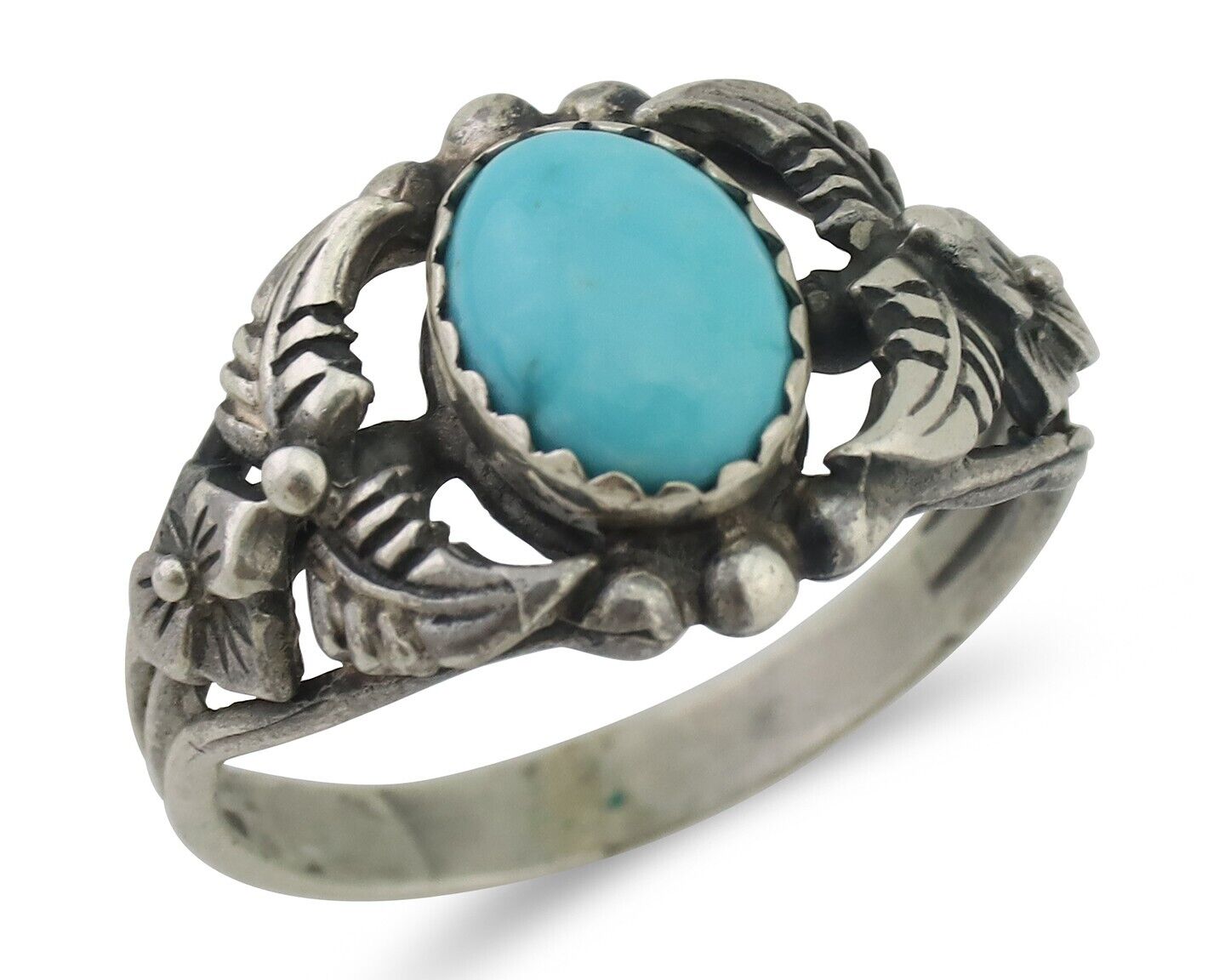 Navajo Ring 925 Silver Natural Turquoise Native American Artist C.80's