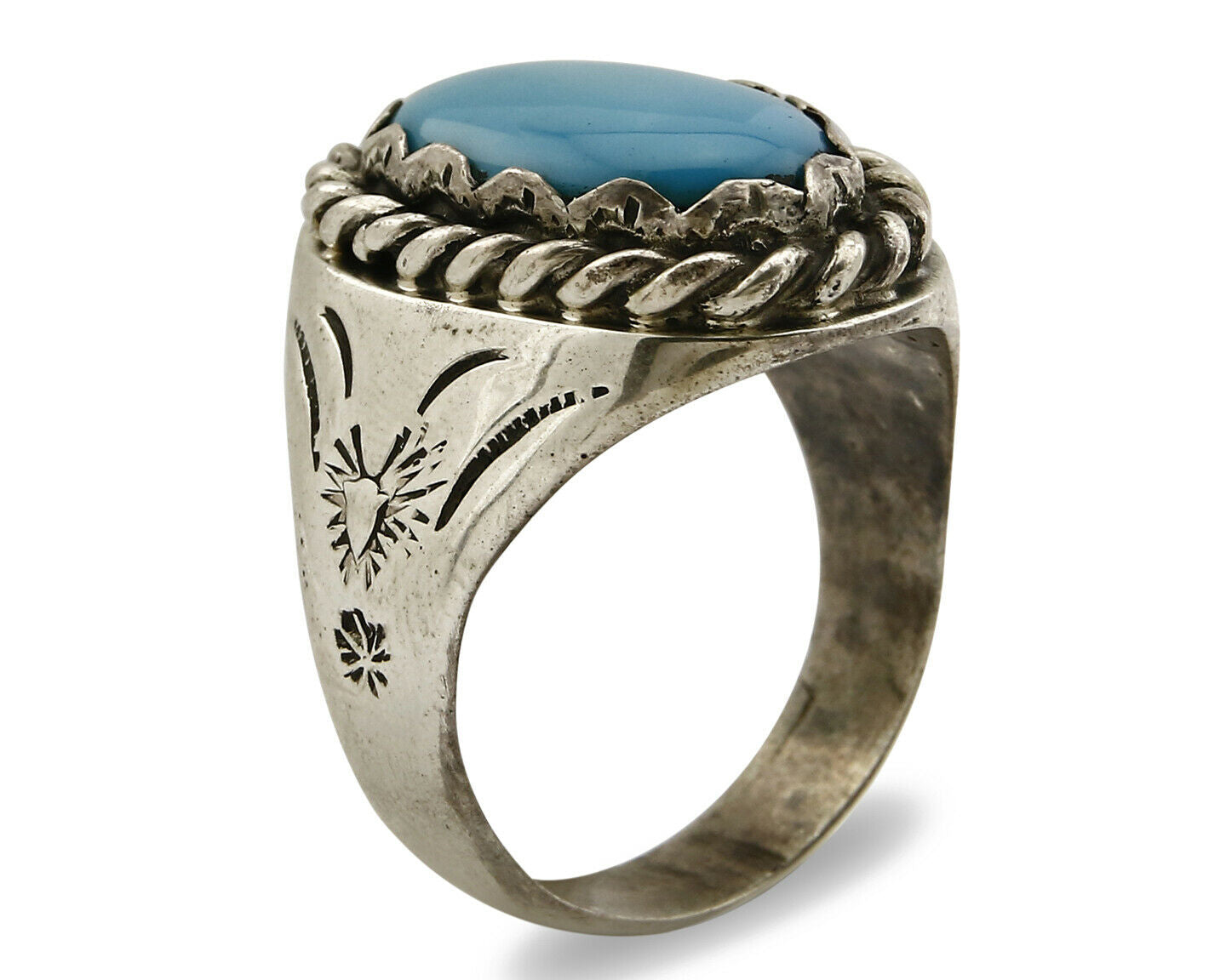 Navajo Ring .925 SOLID Silver Kingman Turquoise Artist Martha Cayatineto