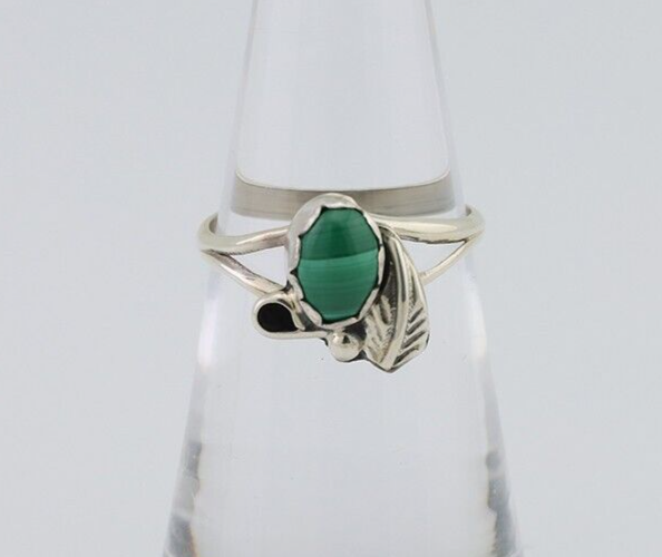 Navajo Handmade Ring 925 Silver Natural Malachite Native Artist Size 5.75 C.80's