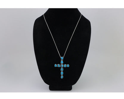 Navajo Cross Necklace 925 Silver Blue Turquoise Signed Native American C.80's