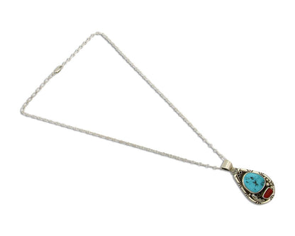 Navajo Necklace 925 Silver Spiderweb Turquoise Artist Signed Teepee on Hill C80s