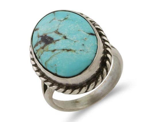 Navajo Ring 925 Silver Kingman Turquoise Native American Artist C.80's