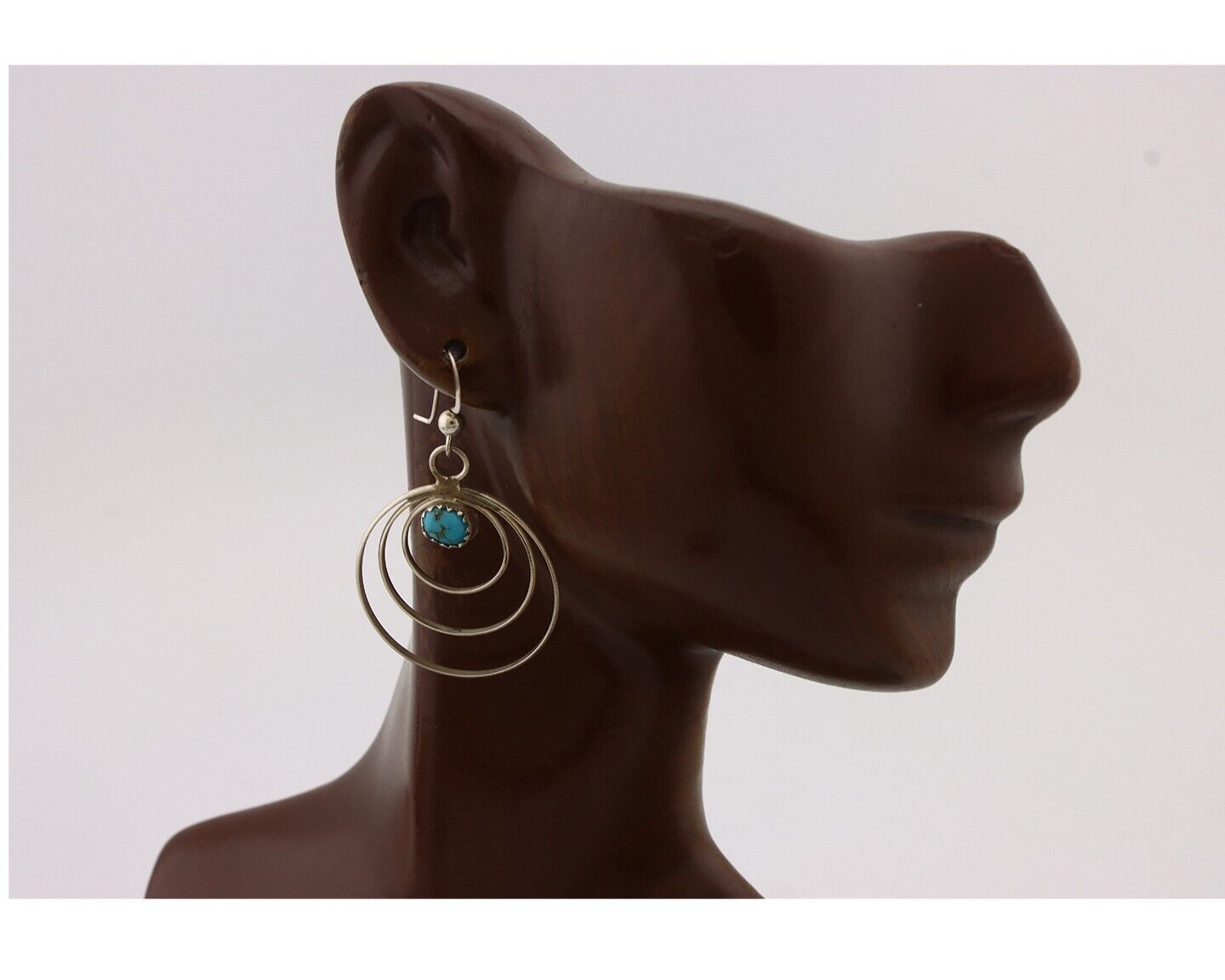 Navajo Dangle Handmade Earrings 925 Silver Blue Turquoise Native Artist C.80's