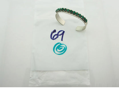 Navajo Cuff Bracelet Sterling Silver Malachite Vintage Signed L Blackgoat