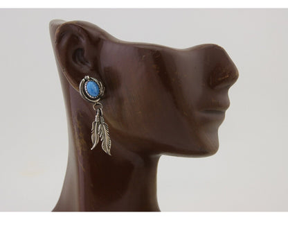 Navajo Earrings 925 Silver Blue Denim Lapis Native American Artist C.80's