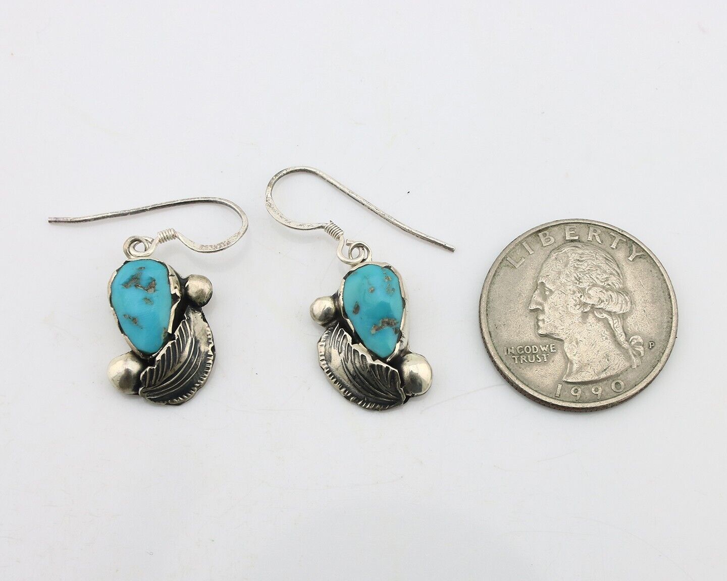 Zuni Dangle Handmade Earrings 925 Silver Blue Turquoise Native Artist C.80's