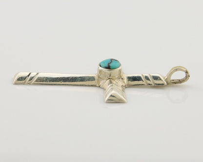 Navajo Sand Cast Cross Pendant 925 Silver Turquoise Artist Signed J Yazzie C.80s