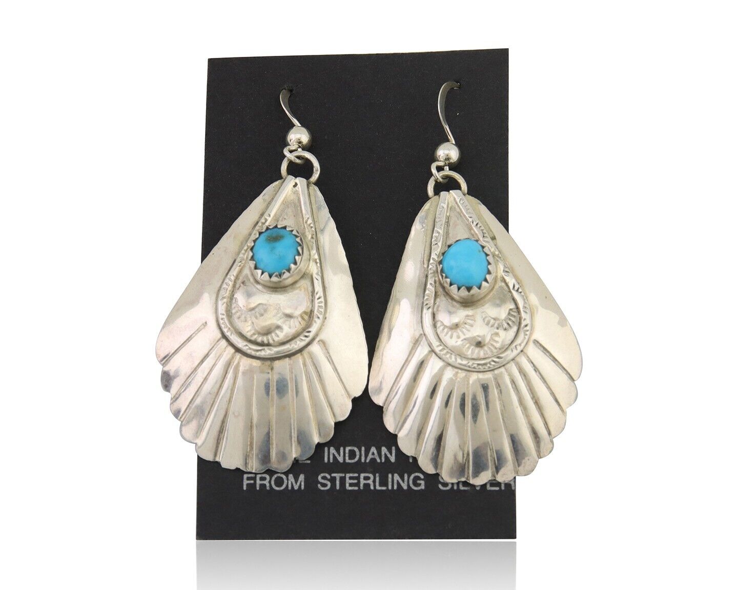 Navajo Earrings 925 Silver Turquoise Artist Signed Dean Brown C.80's