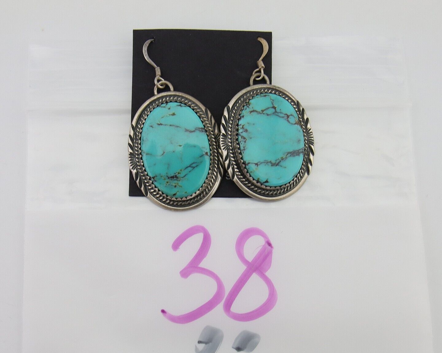 Navajo Dangle Earrings 925 Silver Natural Turquoise Artist Signed Mike Begay C80