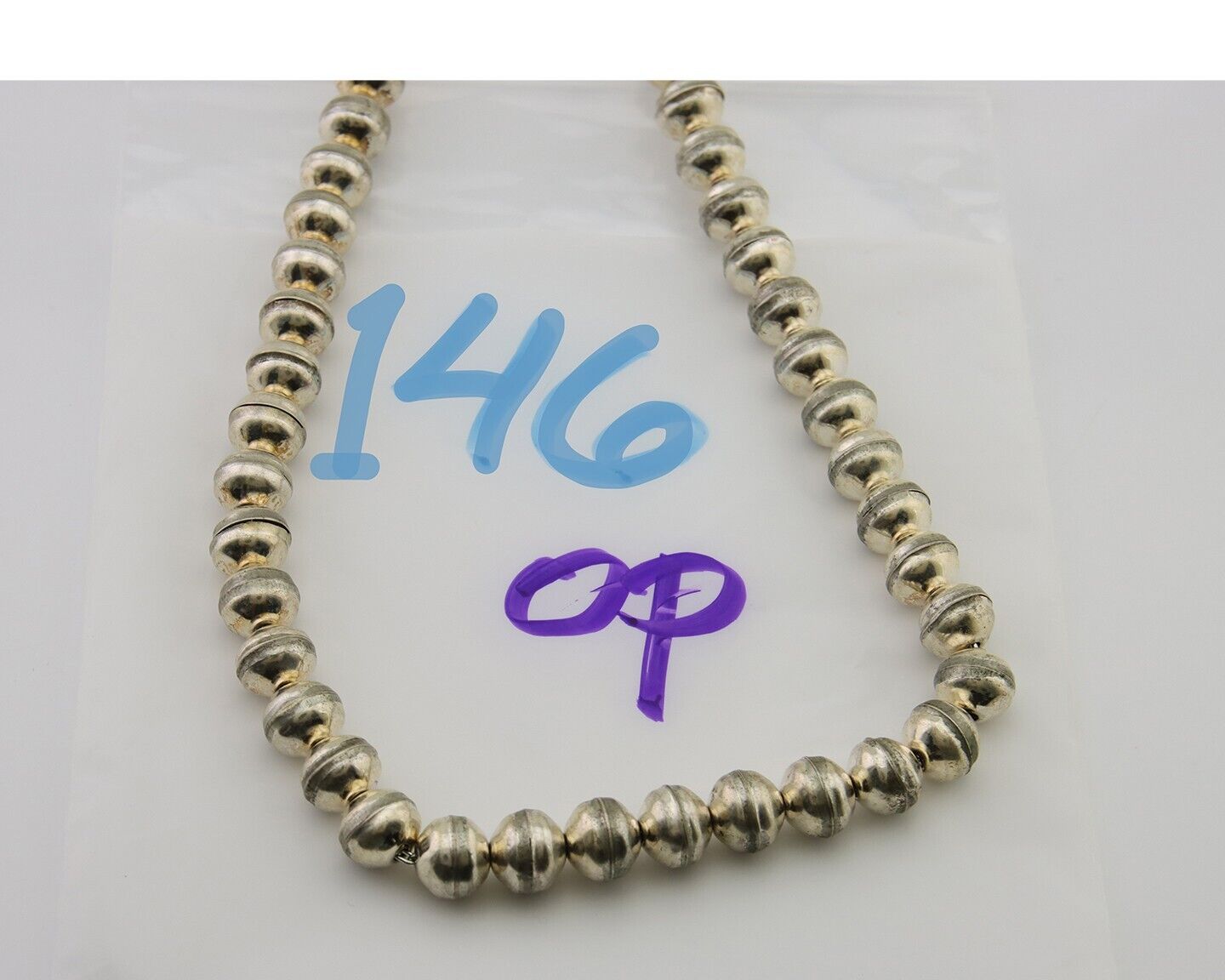 Navajo Bead Necklace 925 Silver Turquoise Native American Artist C.80's